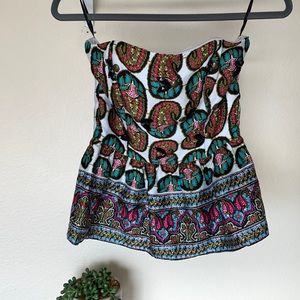 Rachel Roy strapless peplum top pink floral print beaded tube top NWOT size 2